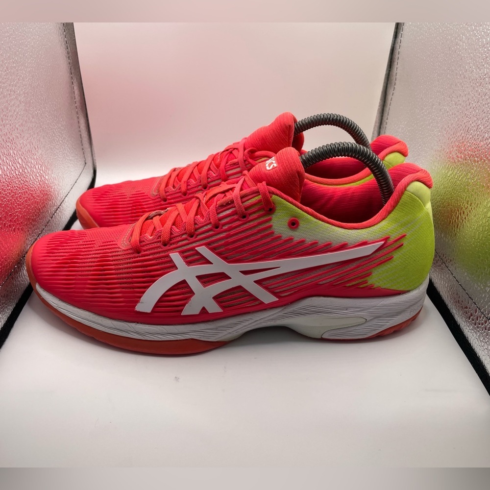 ASICS Solution Speed FF womens Dynamic Red and Lime Sneakers size 10